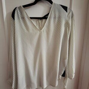 ZARA BASIC Polka Dot V-Neck Blouse with Contrast Shoulder Detail - Large.